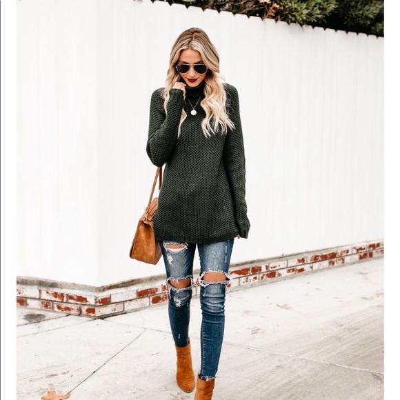 SELMA Slim Fit Turtleneck | Black Moss | - Picture 6 of 8